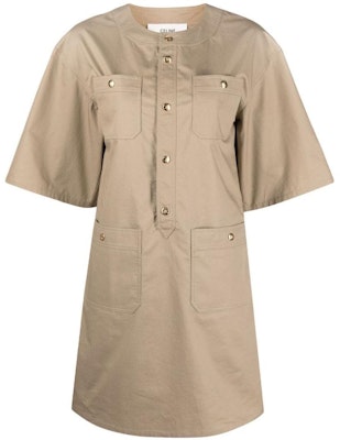 (Women) CELINE FW22 Beige Short-Sleeve Button-Up Dress with Multiple Pockets 2R29F204I-02BG Order (Women) CELINE FW22 Beige Short-Sleeve Button-Up Dress with Multiple Pockets 2R29F204I-02BG