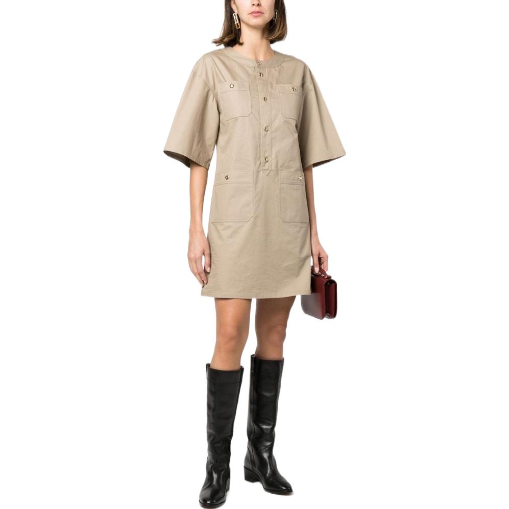 Lookbook (W) CELINE FW22 Beige Dress Lengan Pendek Kancing dengan Banyak Kantong 2R29F204I-02BG