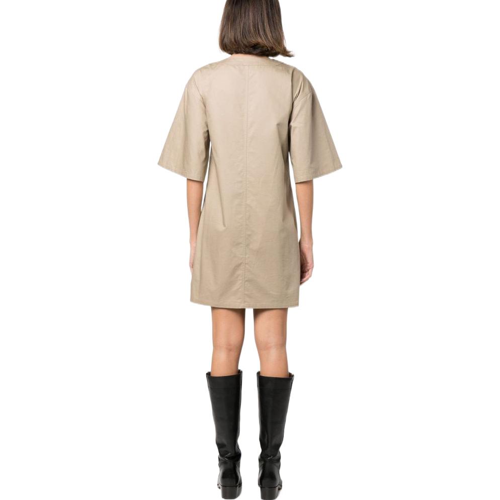 Shop (W) CELINE FW22 Beige Dress Lengan Pendek Kancing dengan Banyak Kantong 2R29F204I-02BG