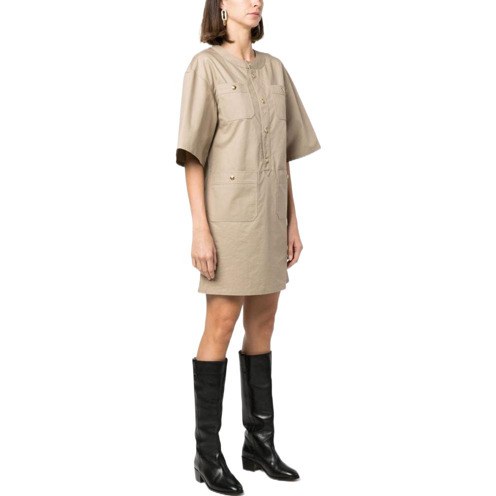 Purchase (W) CELINE FW22 Beige Dress Lengan Pendek Kancing dengan Banyak Kantong 2R29F204I-02BG