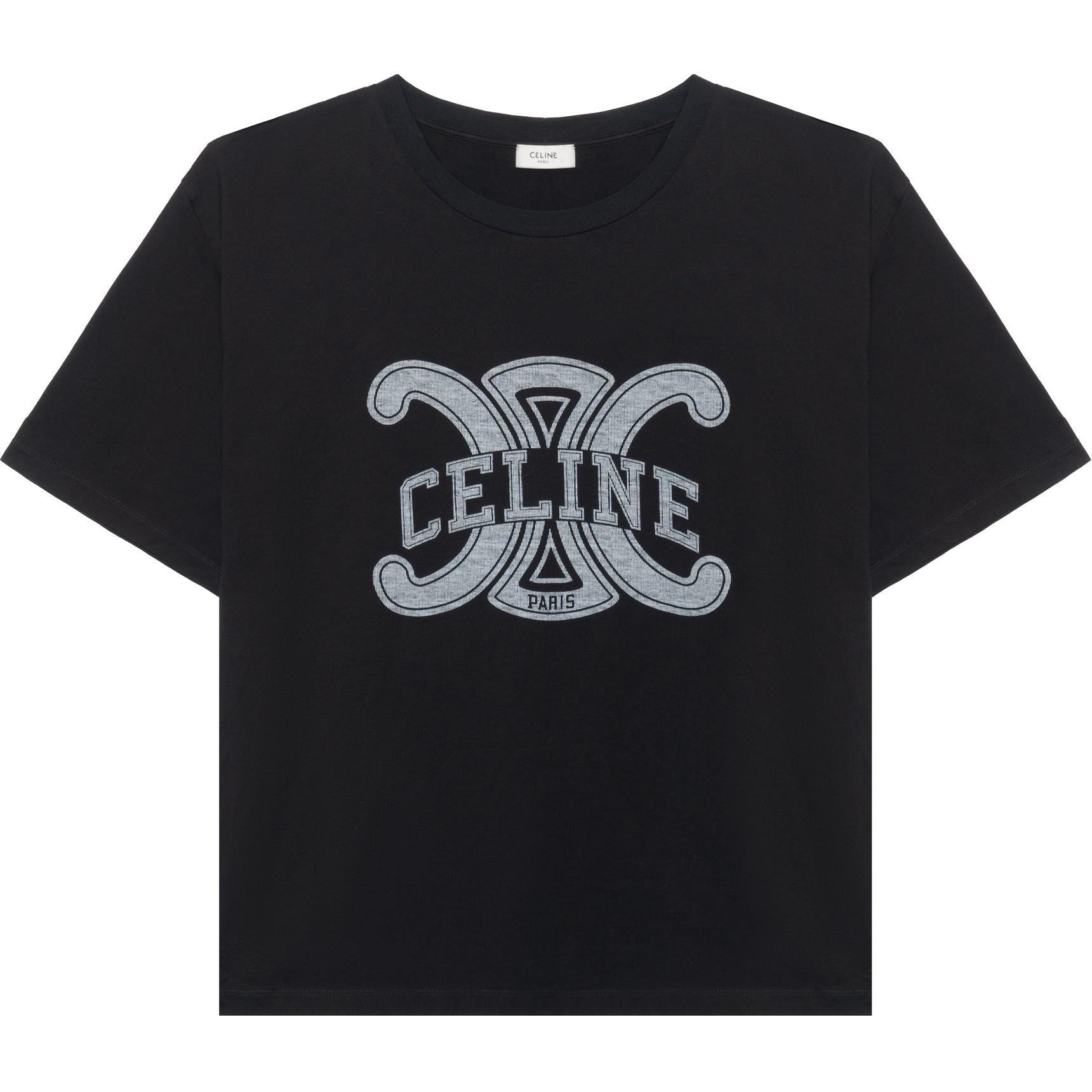 (Women) CELINE FW22  Black Triomphe Logo Print Short Sleeve T-Shirt. 2X56B671Q-38AW