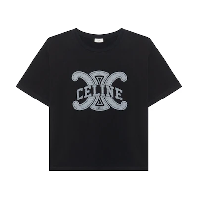 (Women) CELINE FW22 Black Triomphe Logo Print Short Sleeve T-Shirt. 2X56B671Q-38AW