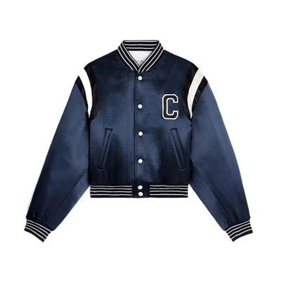(Women) CELINE FW22 Blue Baseball Jacket with Letter C Patch. 2W803532T-07MR