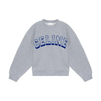 (Women) CELINE FW22 Blue Crewneck Pullover Sweatshirt with Logo Print. 2Y57A670Q-08CU