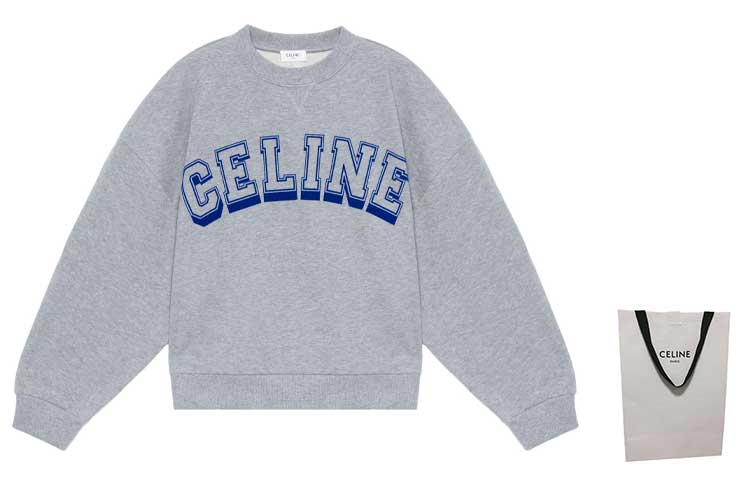 Shop (Women) CELINE FW22  Blue Crewneck Pullover Sweatshirt with Logo Print. 2Y57A670Q-08CU