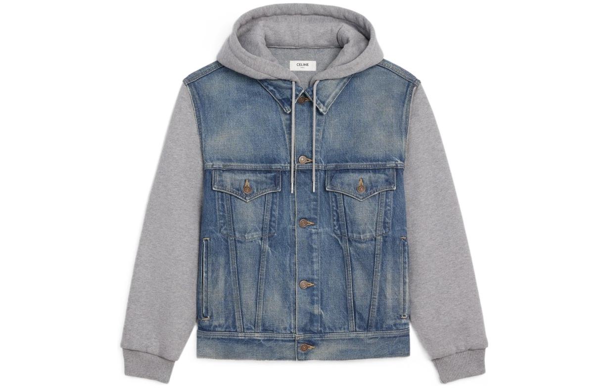 (Women) CELINE FW22  Blue Hooded Button-Up Patchwork Casual Jacket. 2Q477930F-07UW 圖 2