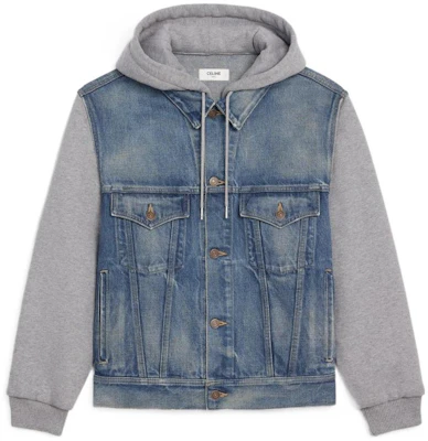 (W) CELINE FW22 Jaket Kasual Patchwork Biru Hoodie Kancing. 2Q477930F-07UW Order (W) CELINE FW22 Jaket Kasual Patchwork Biru Hoodie Kancing. 2Q477930F-07UW