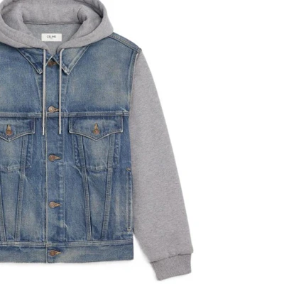 (W) CELINE FW22 Jaket Kasual Patchwork Biru Hoodie Kancing. 2Q477930F-07UW Details for (W) CELINE FW22 Jaket Kasual Patchwork Biru Hoodie Kancing. 2Q477930F-07UW