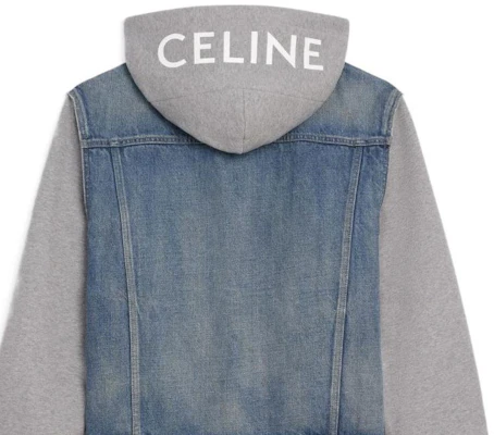 (W) CELINE FW22 Jaket Kasual Patchwork Biru Hoodie Kancing. 2Q477930F-07UW Sizing (W) CELINE FW22 Jaket Kasual Patchwork Biru Hoodie Kancing. 2Q477930F-07UW