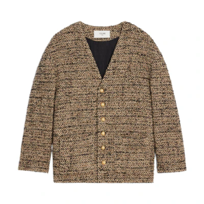 (Women) CELINE FW22 Brown Knit Wool V-Neck Long Sleeve Cardigan Sweater. 2V39J576R-19LE