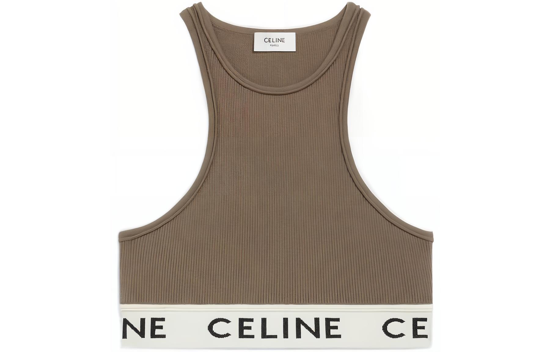 (Women) CELINE FW22  Brown Logo Strap Sleeveless Crop Top 2A76X372N-15KR