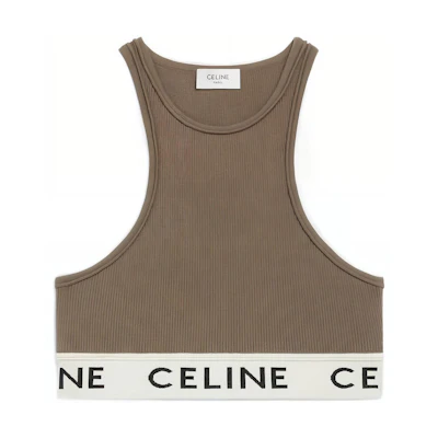 (Women) CELINE FW22 Brown Logo Strap Sleeveless Crop Top 2A76X372N-15KR