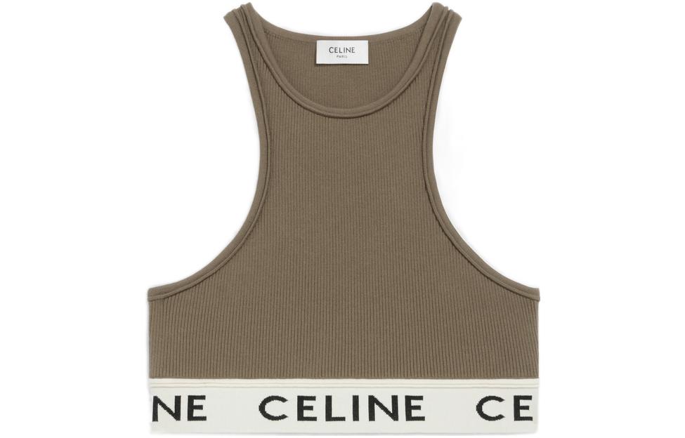 Order (W) CELINE FW22 Top Corto sin Mangas Marrón con Correa Logo. 2A76X372N-15KR