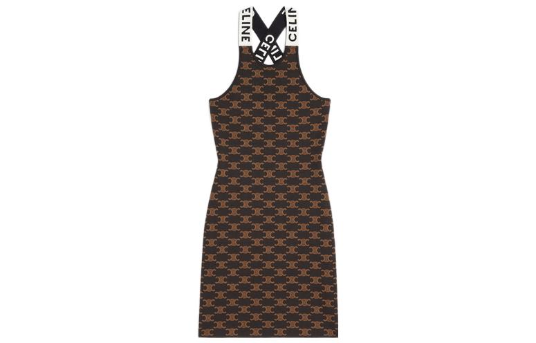 Order (W) CELINE FW22 Dress Tanpa Lengan Coklat Monogram. 2AG05916T-19BR