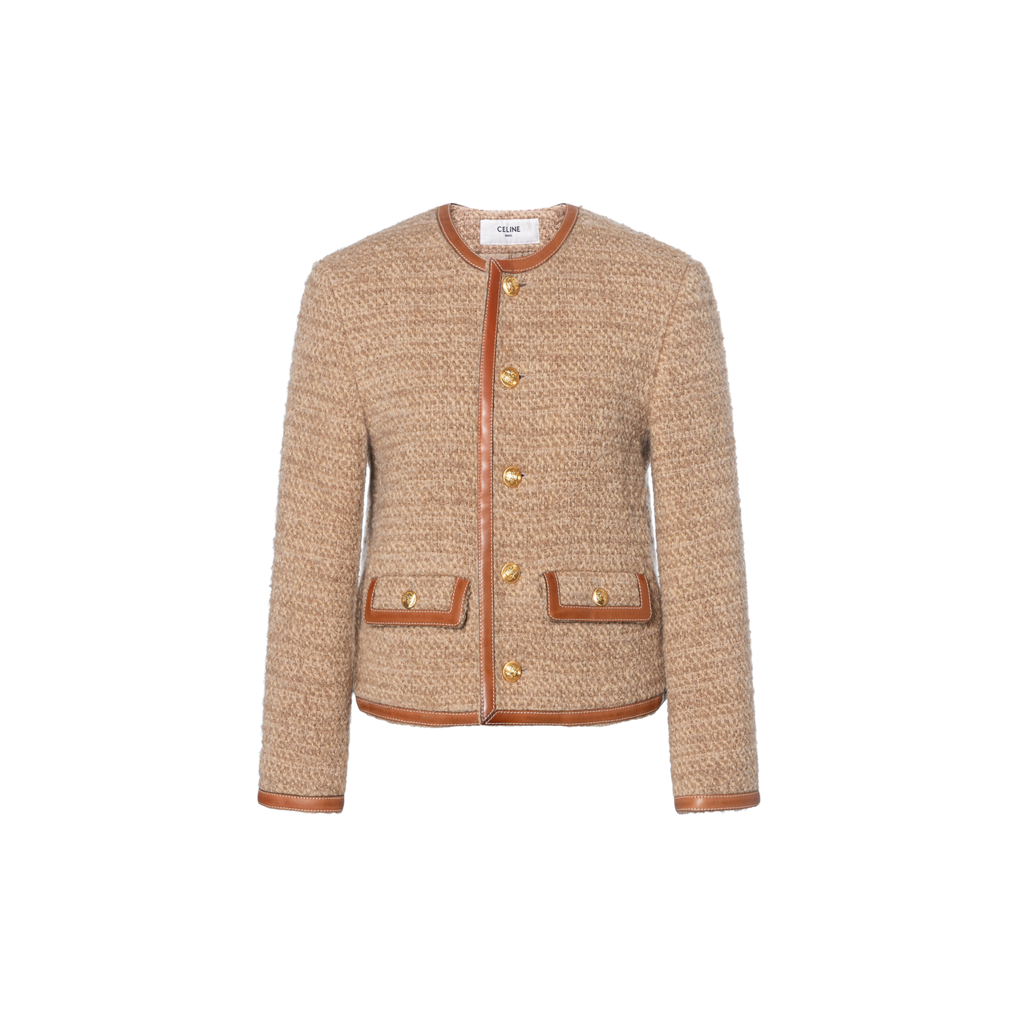 Order (W) CELINE FW22 Jaket Logo Coklat Tweed Single-Breasted 2V42J576R-03NE