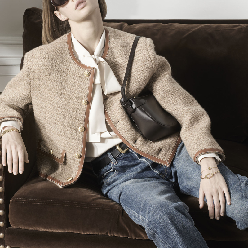 Purchase (W) CELINE FW22 Jaket Logo Coklat Tweed Single-Breasted 2V42J576R-03NE