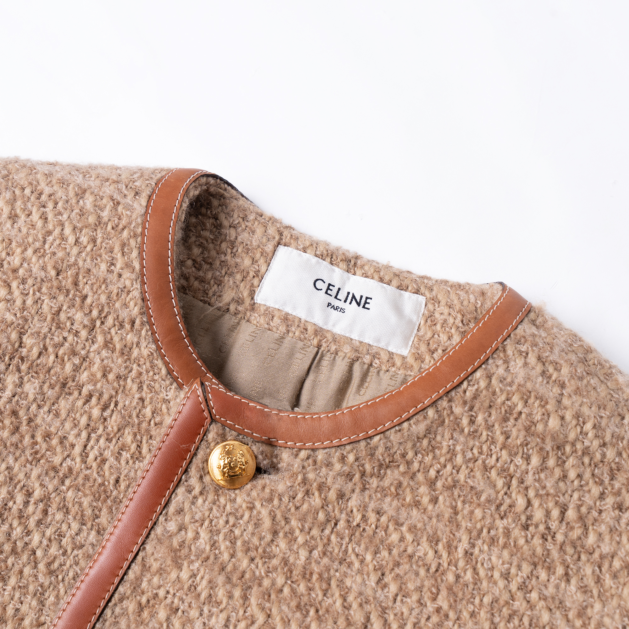 Details for (W) CELINE FW22 Jaket Logo Coklat Tweed Single-Breasted 2V42J576R-03NE
