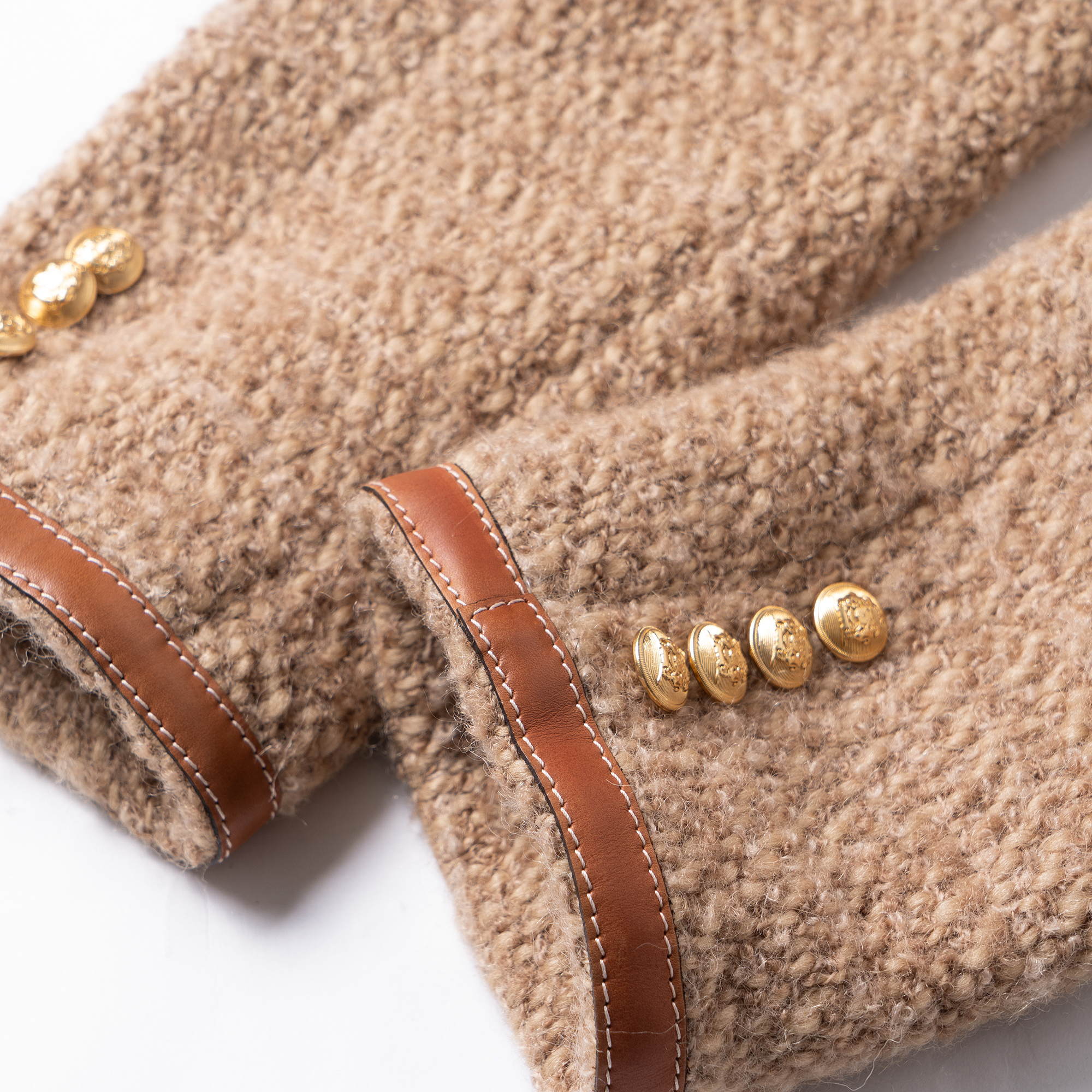 Sizing (W) CELINE FW22 Jaket Logo Coklat Tweed Single-Breasted 2V42J576R-03NE