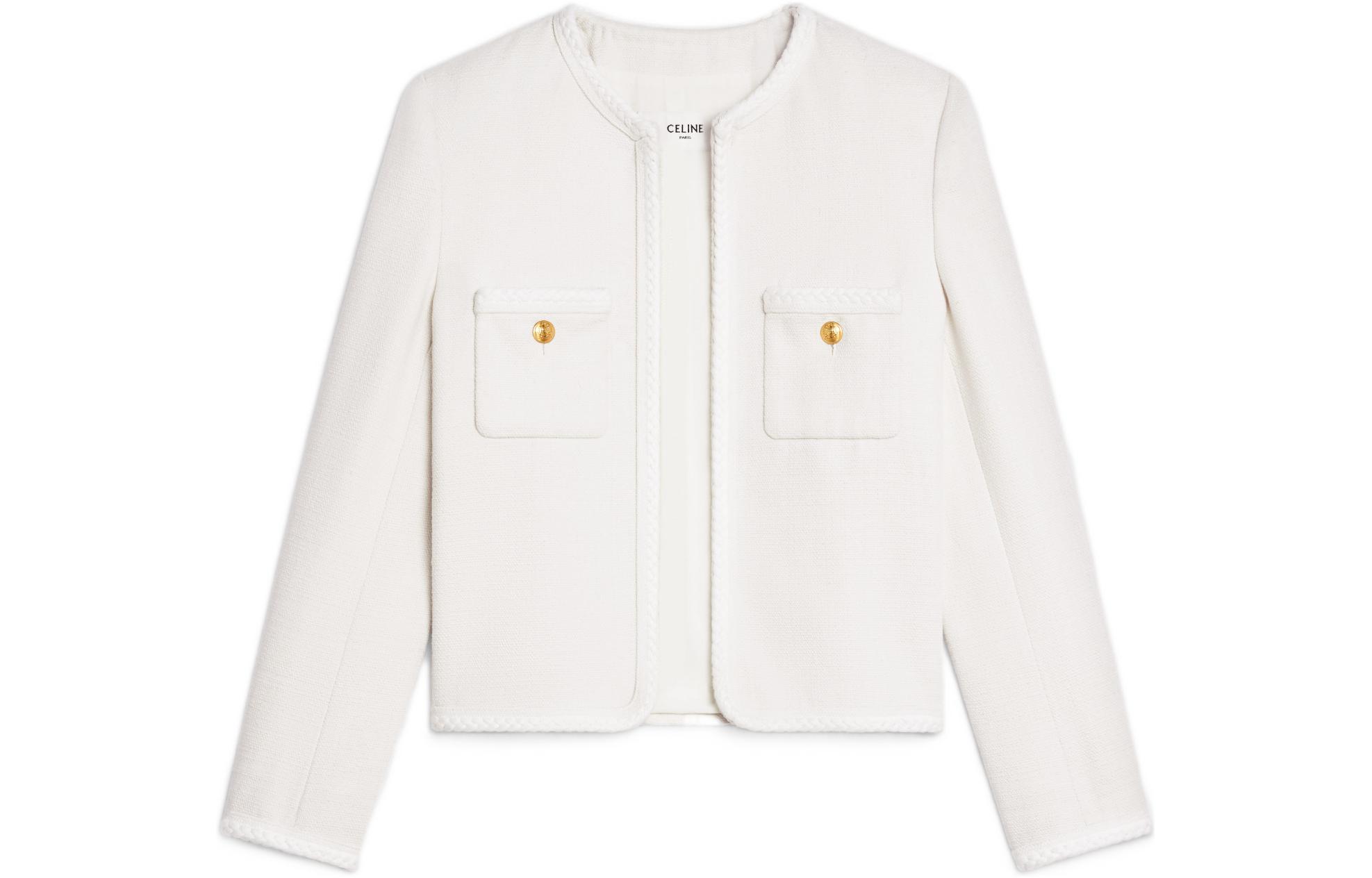 Order (W) CELINE FW22 Chaqueta Cárdigan Blanca Casual de Manga Larga. 2V71I052R-01RD