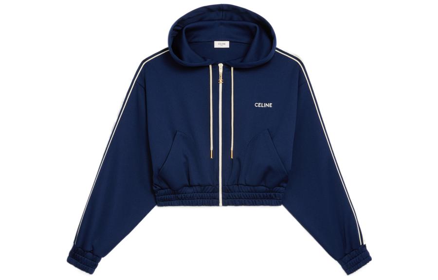 (Women) CELINE FW22  Cropped Logo Embroidered Sweatshirt Blue. 2Y04A121O-07OW