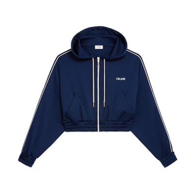 (Women) CELINE FW22 Cropped Logo Embroidered Sweatshirt Blue. 2Y04A121O-07OW