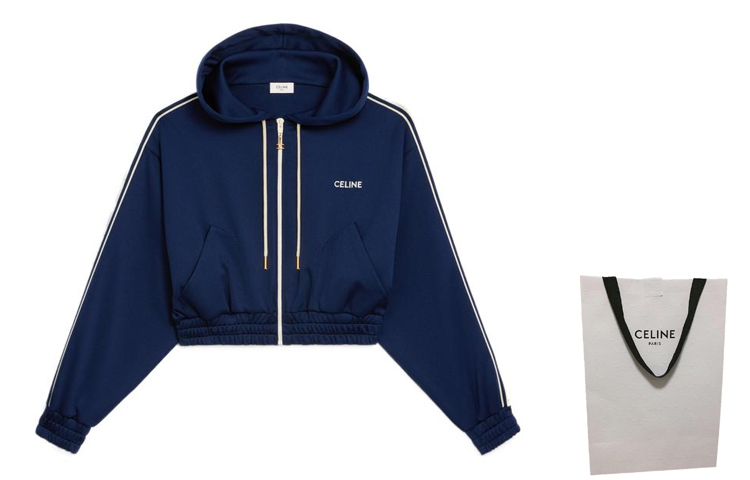 Shop (W) Sudadera Crop Azul CELINE FW22 con Logo Bordado. 2Y04A121O-07OW