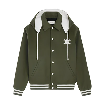 (Women) CELINE FW22 Green Detachable Hood Logo Patch Jacket. 2V49I6700-31FS