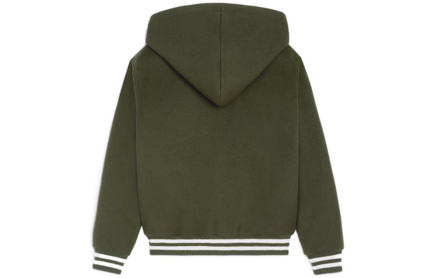 Lookbook (W) CELINE FW22 Jaket Hijau dengan Hoodie Lepas dan Logo Patch. 2V49I6700-31FS