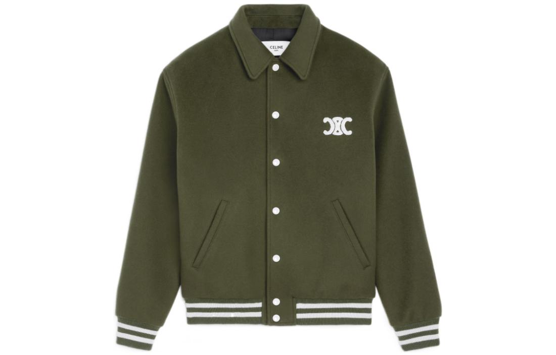 Shop (W) CELINE FW22 Jaket Hijau dengan Hoodie Lepas dan Logo Patch. 2V49I6700-31FS