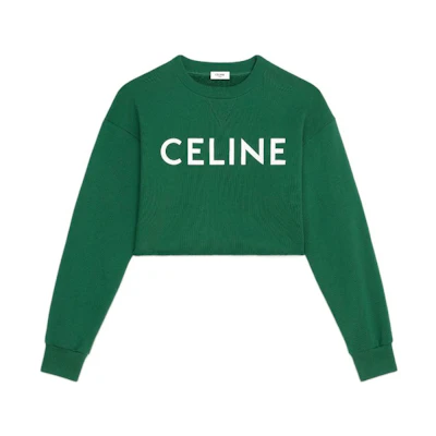 (Women) CELINE FW22 Green Letter Print Cropped Long Sleeve Sweatshirt. 2Y796670Q-30IW