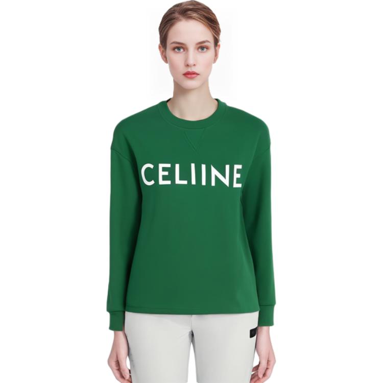 Shop (W) Sudadera Cropped Manga Larga Estampado Letras Verde CELINE FW22. 2Y796670Q-30IW