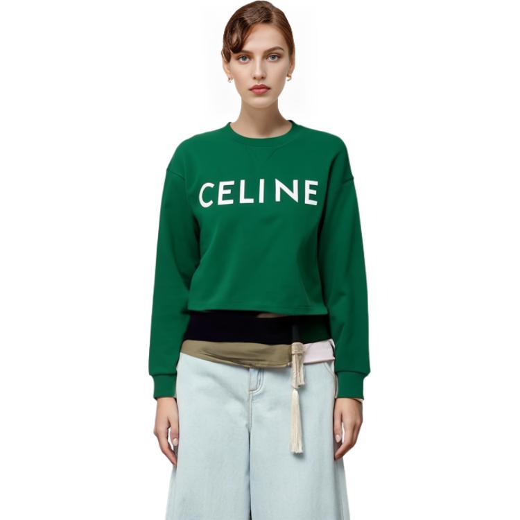 Purchase (W) Sudadera Cropped Manga Larga Estampado Letras Verde CELINE FW22. 2Y796670Q-30IW