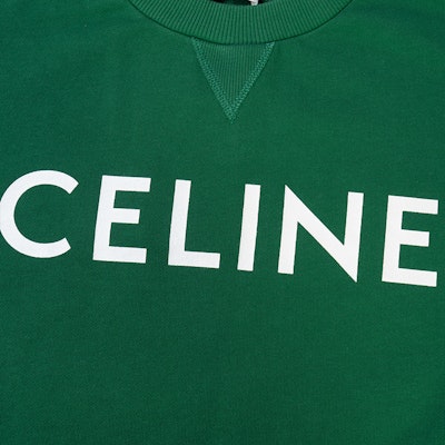 (Women) CELINE FW22 Green Letter Print Cropped Long Sleeve Sweatshirt. 2Y796670Q-30IW Details for (Women) CELINE FW22 Green Letter Print Cropped Long Sleeve Sweatshirt. 2Y796670Q-30IW