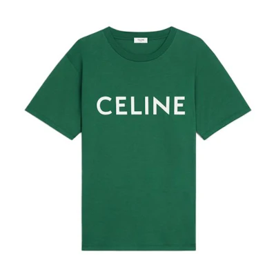(Women) CELINE FW22 Green Logo Print Cotton Oversized T-Shirt. 2X764671Q-30IW