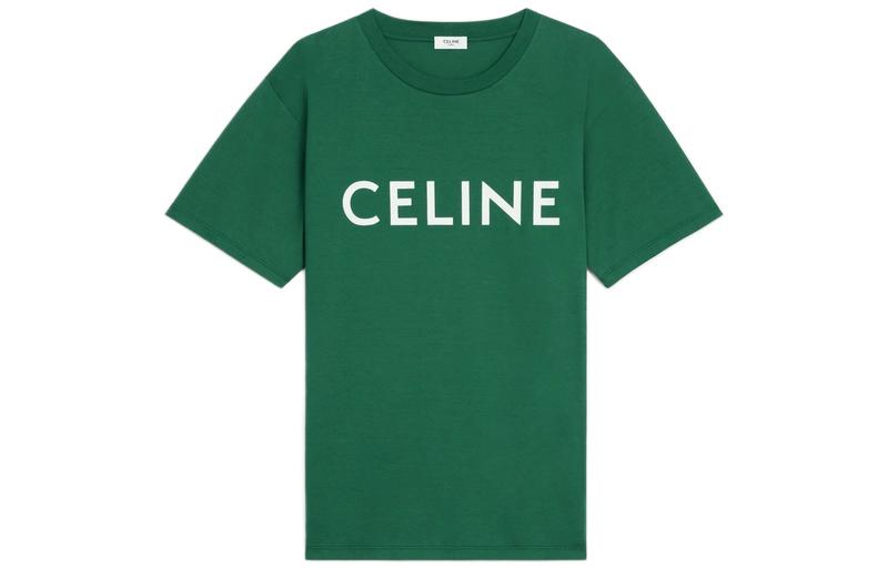 Order (W) CELINE FW22 Kaos Oversized Katun Hijau dengan Logo Cetak. 2X764671Q-30IW