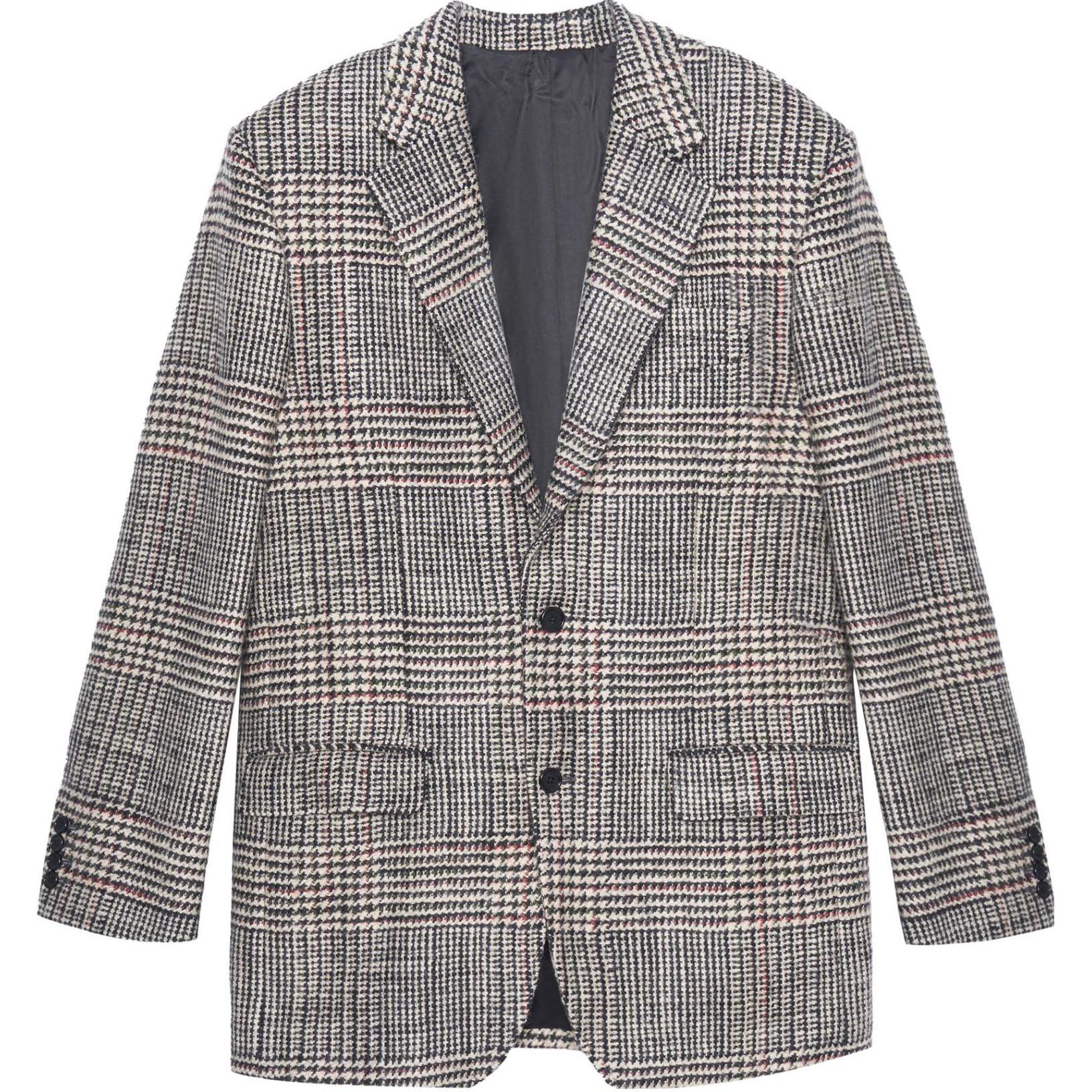 (Women) CELINE FW22  Grey Plaid Single-Breasted Loose Blazer Jacket. 2V71K433S-39NL