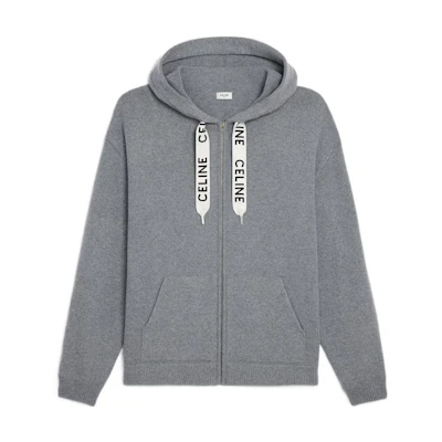 (Women) CELINE FW22 Grey Solid Zip-Up Hoodie with Pockets and Long Sleeves. 2A77O402P-09GM