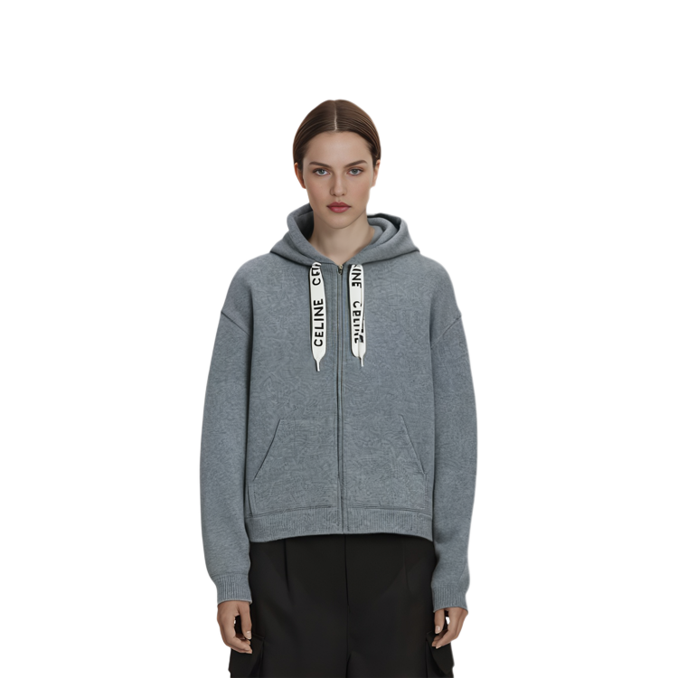 Shop (W) CELINE FW22 灰色拉鍊連帽外套，附口袋與長袖設計。 2A77O402P-09GM