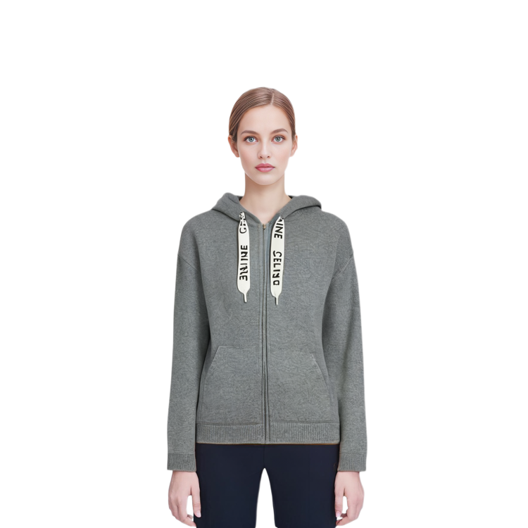 Purchase (W) CELINE FW22 灰色拉鍊連帽外套，附口袋與長袖設計。 2A77O402P-09GM