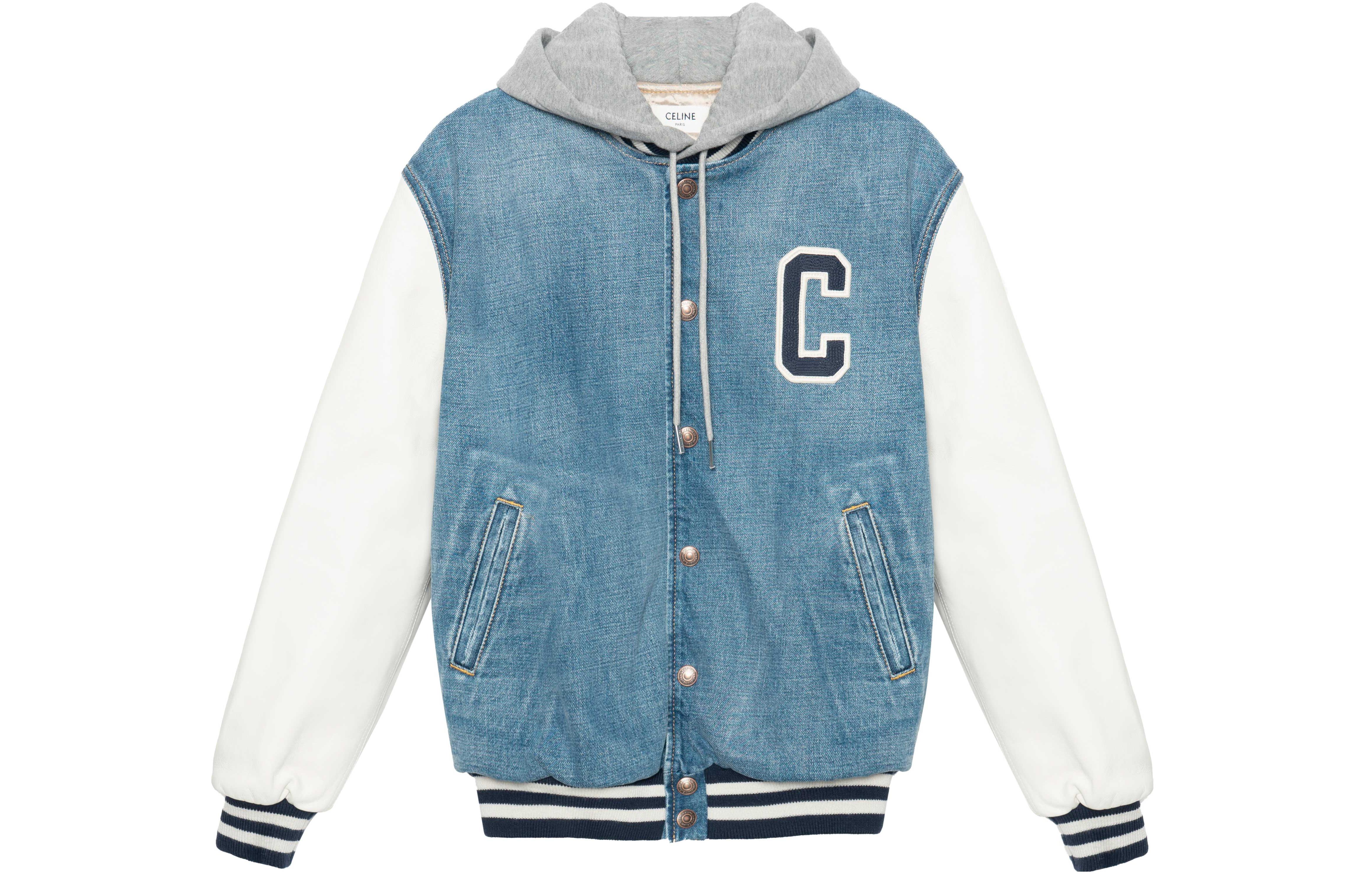 (Women) CELINE FW22  Patchwork Letter Hoodie Jacket Blue 2Q563206T-08PI