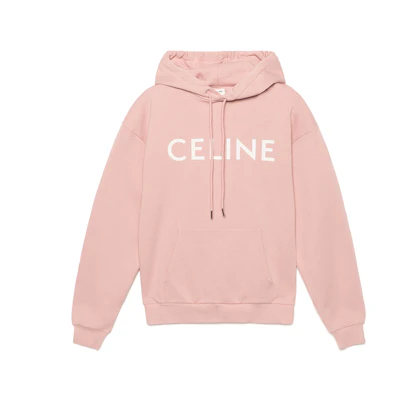 (Women) CELINE FW22 Pink Logo Drawstring Loose Fit Hoodie. 2Y369670Q-25BP