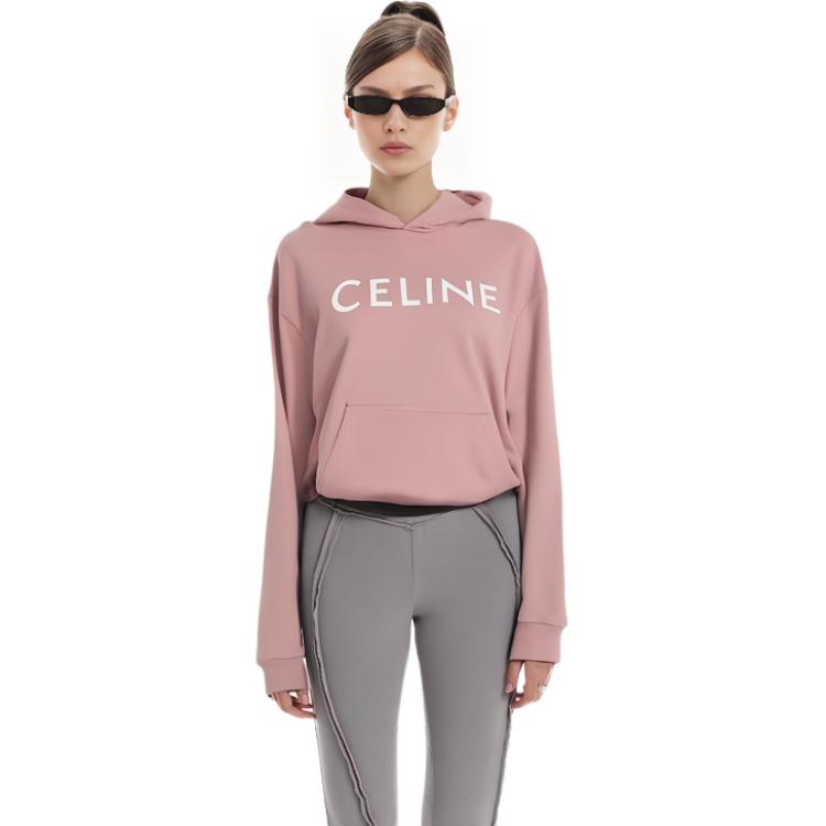 Shop (Women) CELINE FW22  Pink Logo Drawstring Loose Fit Hoodie. 2Y369670Q-25BP