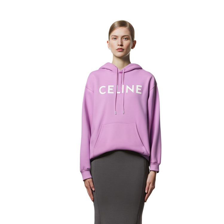 (Women) CELINE FW22  Purple Logo Print Cotton Drawstring Hoodie. 2Y369670Q-33HO 圖 4
