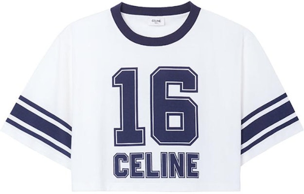 (Women) CELINE FW22 Short Sleeve Crop Top Navy with Colorblock Letter Print 2X09D671Q-01MA Buy (Women) CELINE FW22 Short Sleeve Crop Top Navy with Colorblock Letter Print 2X09D671Q-01MA