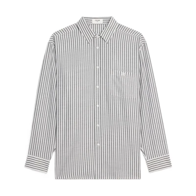 (Women) CELINE FW22 Triomphe Logo Striped Long Sleeve Shirt Fluorescent White 2C749113I-01OB