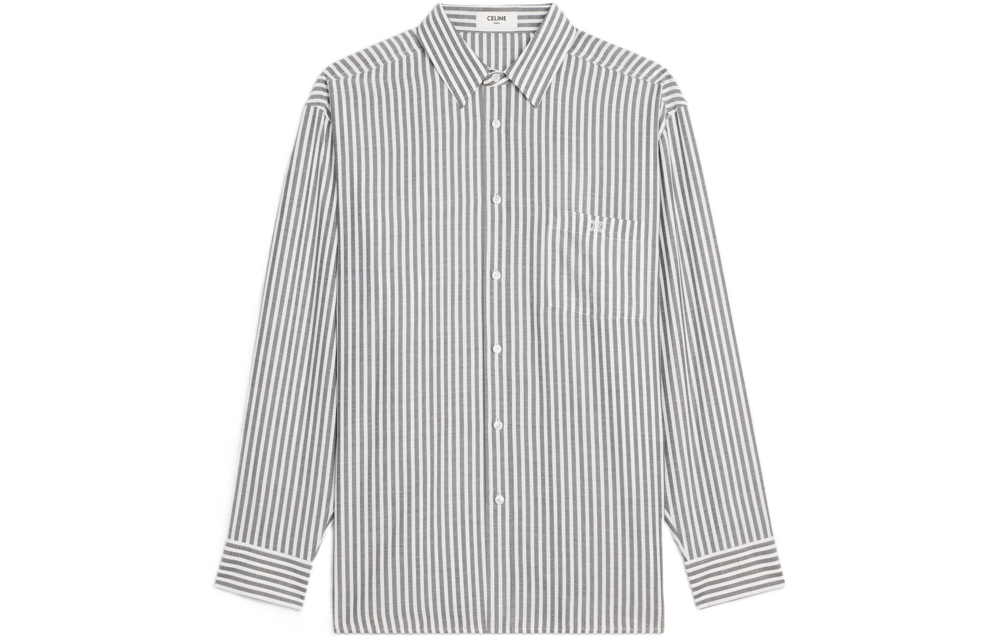 Order (W) Camisa de Manga Larga CELINE FW22 Triomphe Logo Rayas Blanco Fluorescente 2C749113I-01OB