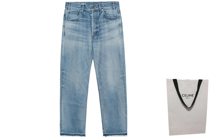 Shop (Women) CELINE FW22  Washed High-Waisted Straight-Leg Pocket Jeans Blue 2N845206T-08PI