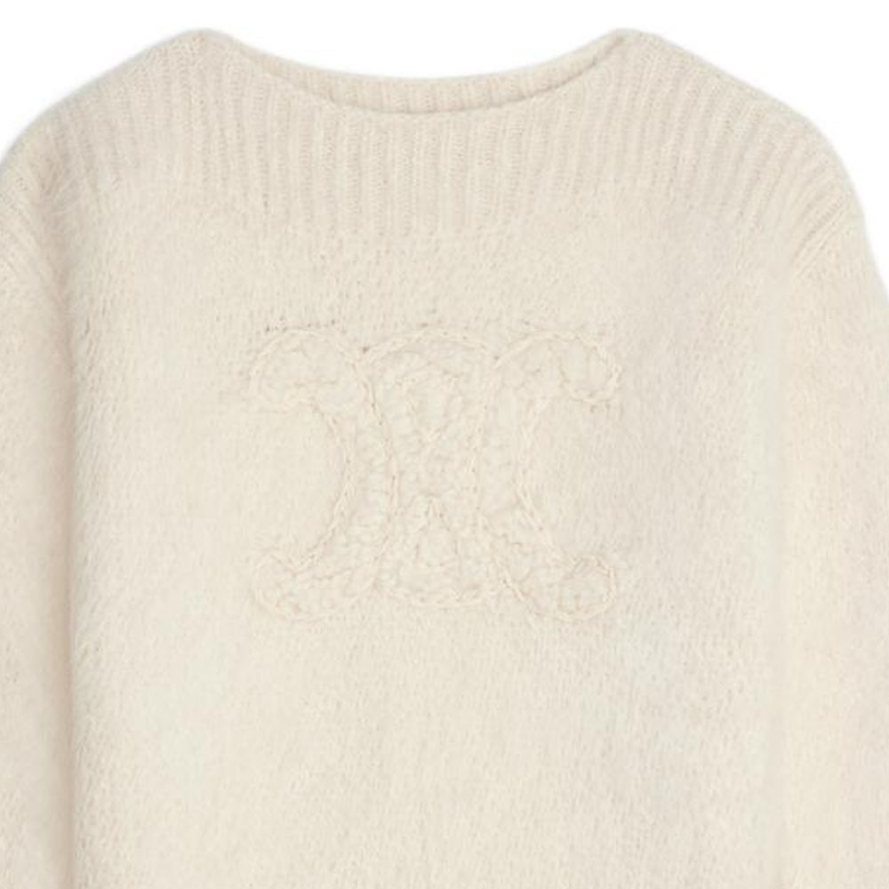 Cheap (W) CELINE FW22 白色羊駝毛Logo針織圓領毛衣. 2AC99309T-01OW