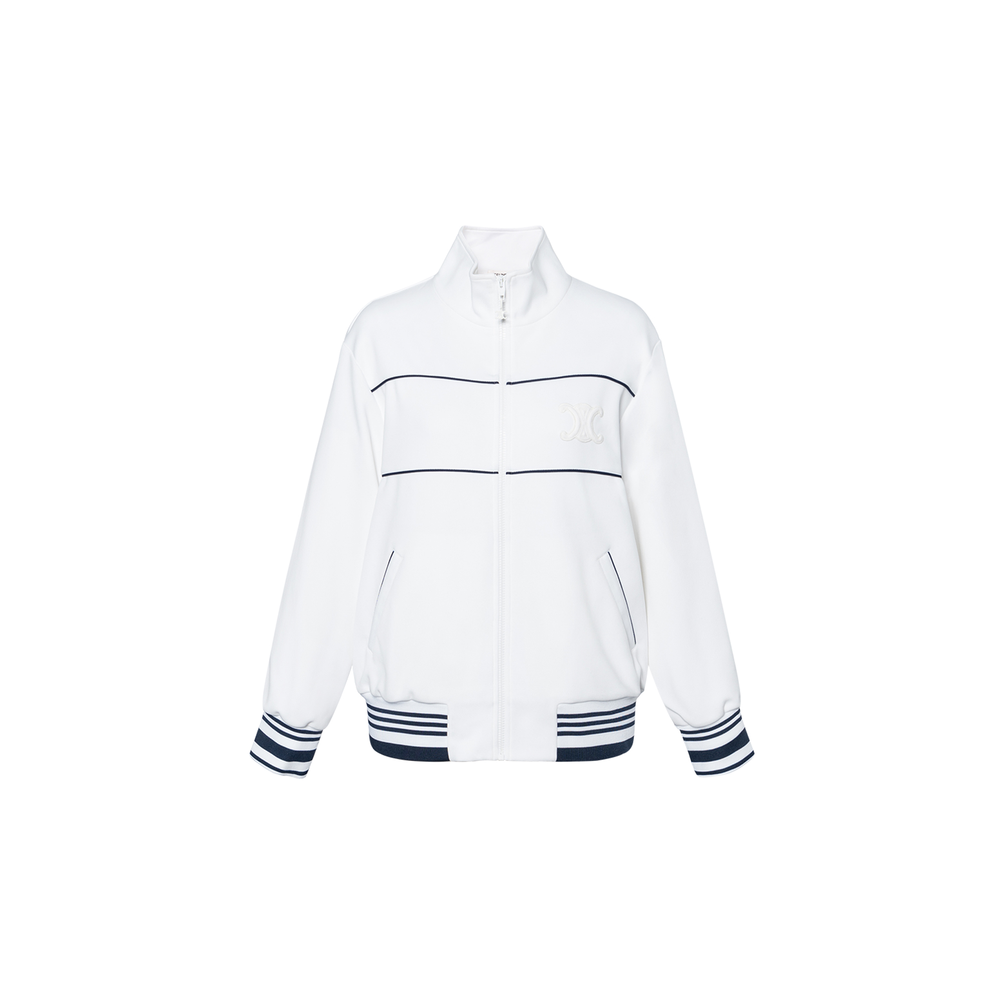 (Women) CELINE FW22  White Striped Zip High-Neck Long Sleeve Jacket. 2Y46A225S-01MA