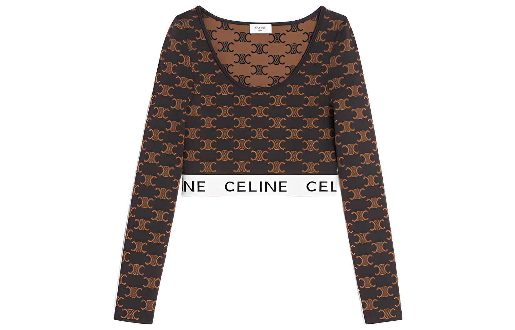 (Women) CELINE FW22  Yellow Logo Print Cropped Long Sleeve Pullover. 2AG03916T-19BR